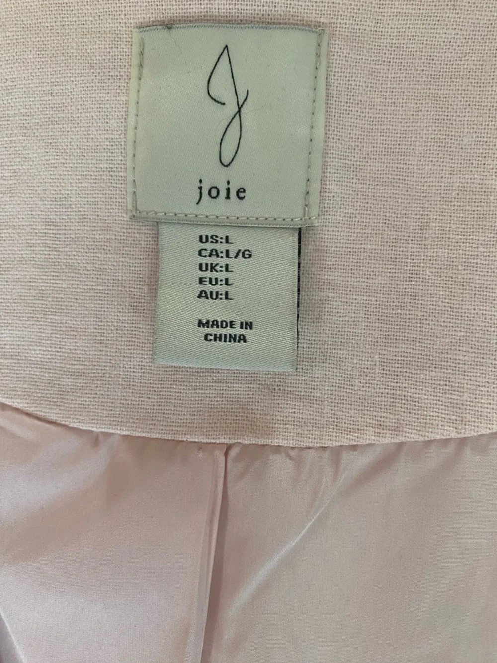 Joie Blush Pink Linen Blend Cropped Blazer Jacket L Minimal Single Button Light - Picture 7 of 10